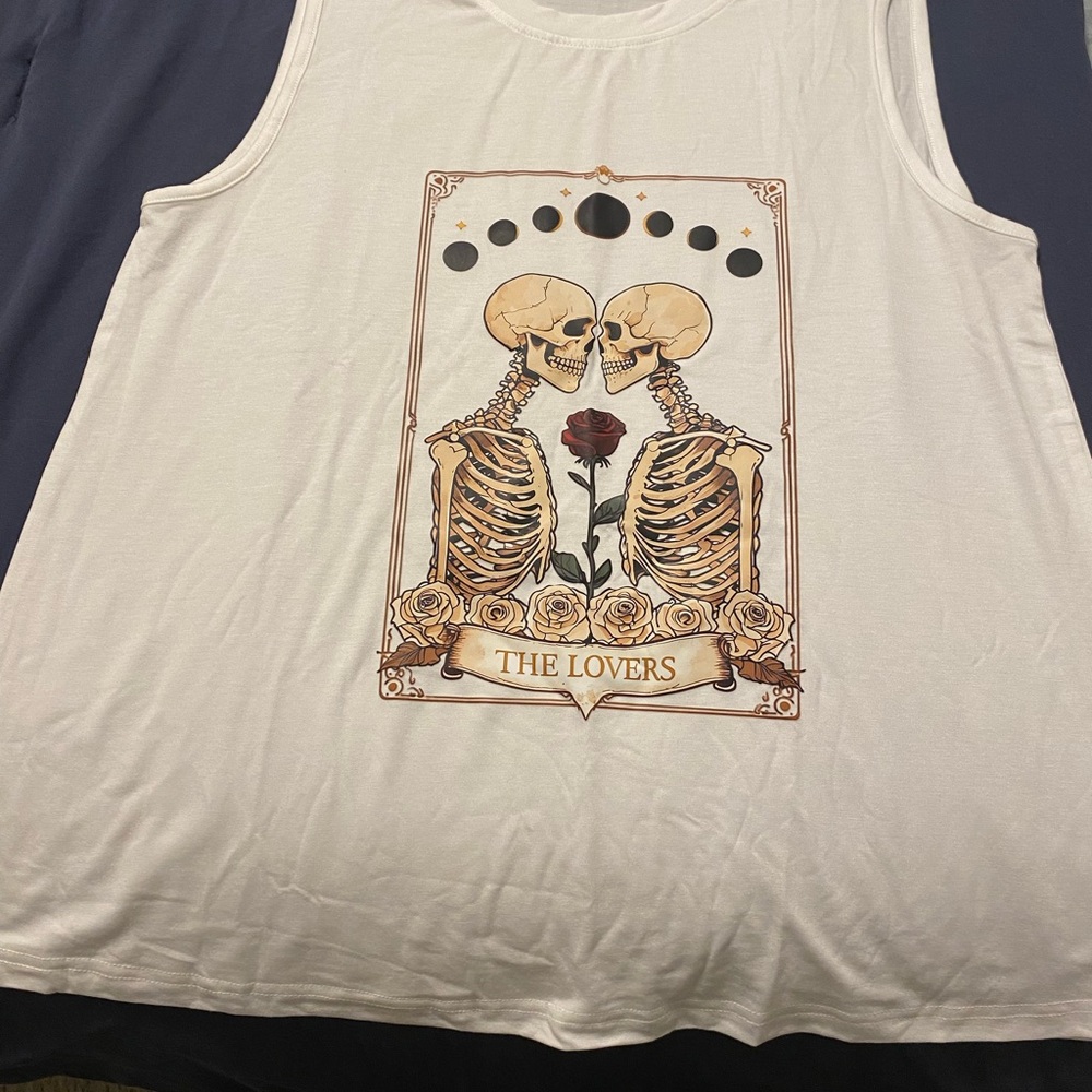 White Sleeveless Top with Skeleton Lovers Design
